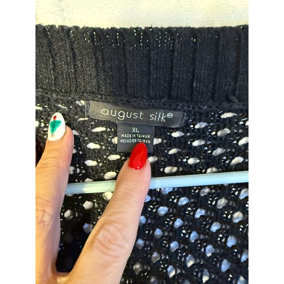 August Silk Short Shruken Cardigan Sweater Knit Crochet Womens XL Black Goth - Picture 2 of 3